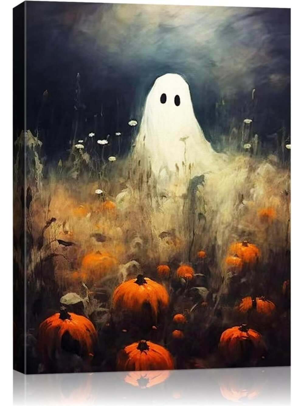 Spooky Ghost Pumpkin Patch Canvas Wall Art | Halloween Decor Poster